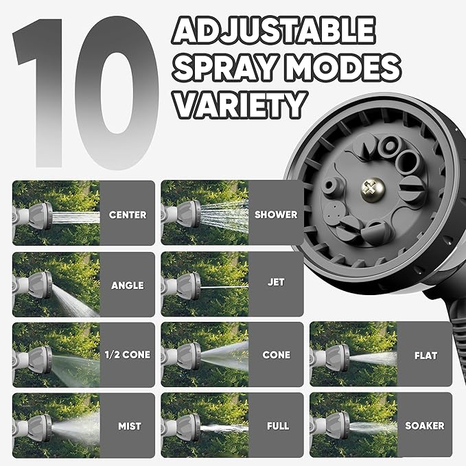 Retractable Garden Hose Reel, 5/8 in x 110FT Heavy Duty Auto Hose Reel Wall Mounted, Upgraded UV Resistant with 10 Pattern Nozzle, Any Length Lock & Slow Return System, 180°Swivel Bracket, Light Grey