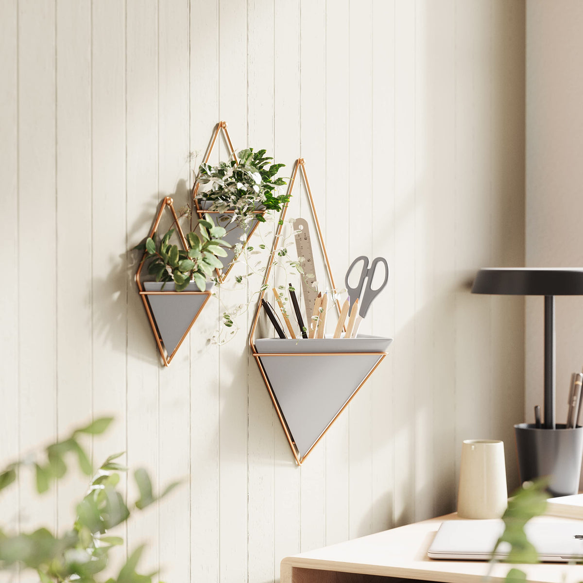 Trigg Hanging Planter Vase Wall Decor (Grey/Copper / Small)