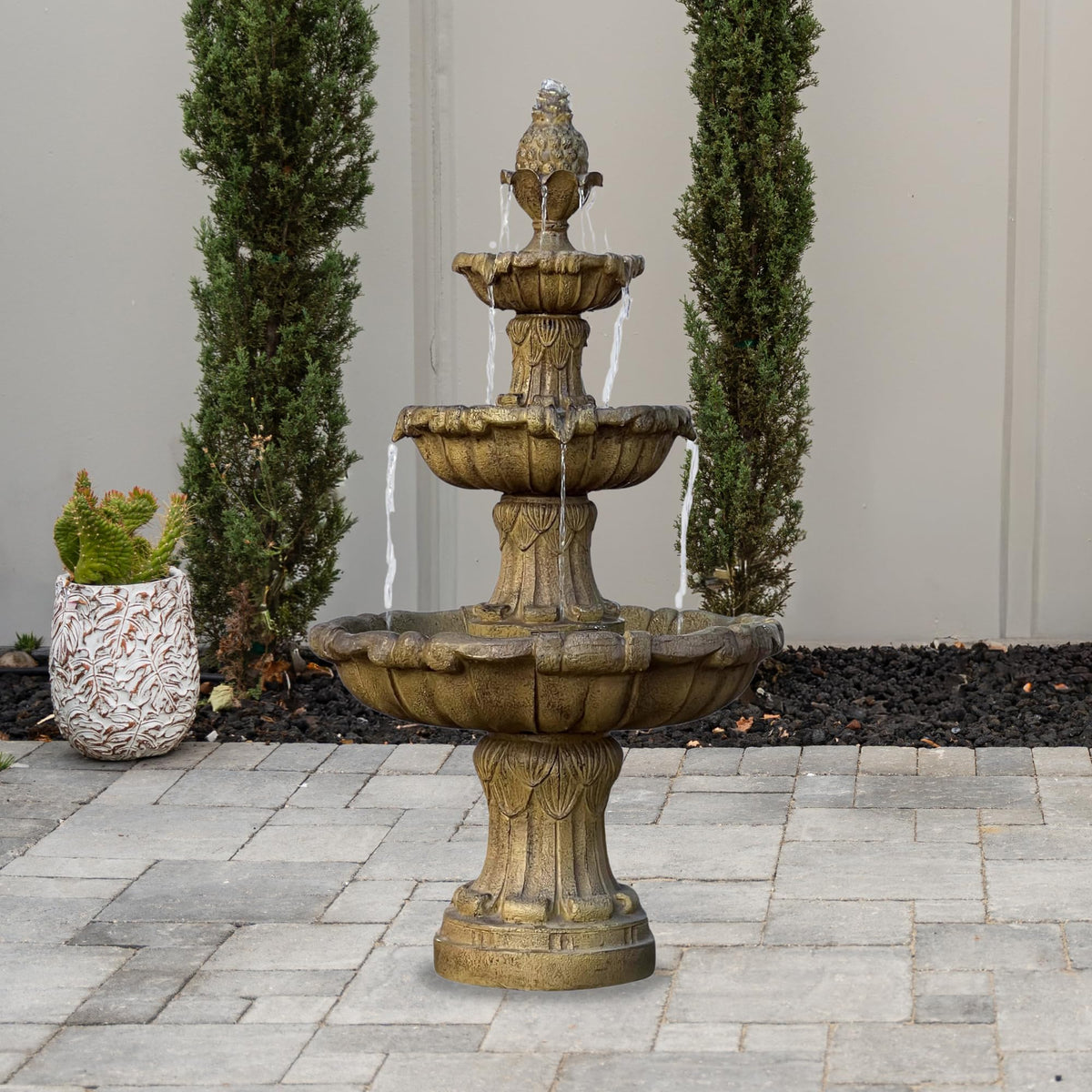 58.3" 3 Tier Outdoor Freestanding Water Fountain (Beige)