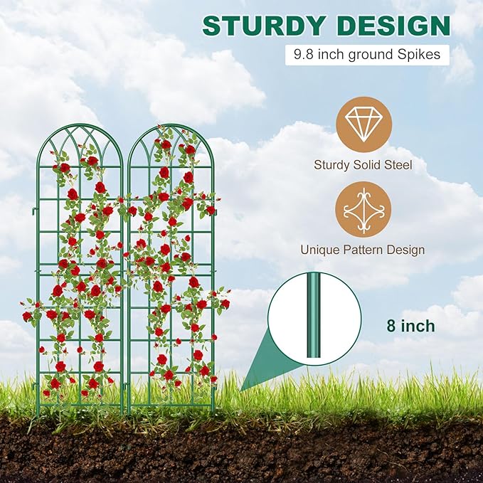 4 Pack Metal Garden Trellis for Climbing Plants, Green Metal Garden Trellis for Vines Plant Rose Vegetable Support,Large Decorative Outdoor Trellis