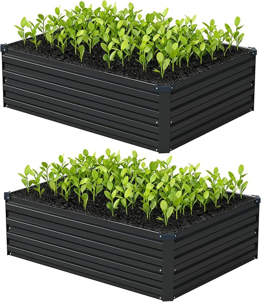 4x3x1ft(2 Pack) Galvanized Raised Garden Bed,Outdoor Planter Box Metal Patio Kit Planting Bed for Vegetables Flowers Herb,Black