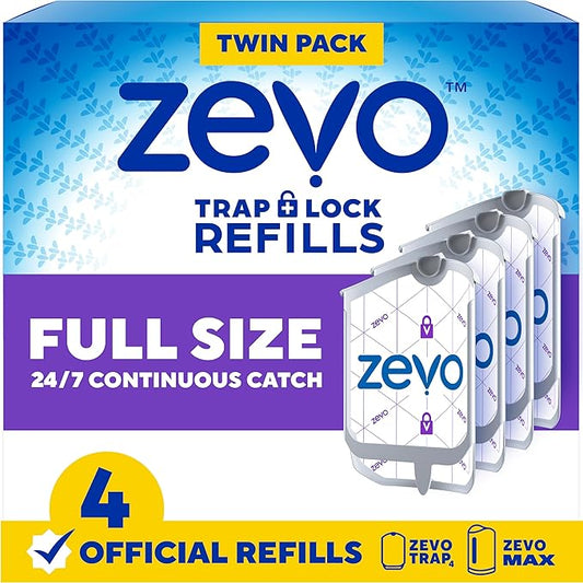 Zevo Flying Insect Trap Official Refill Cartridges - Fits Both Zevo Trap & MAX Indoor Fly Trap - Authentic Trap+Lock Technology to Catch Gnats, House & Fruit Flies (4 Official Refill Cartridges)