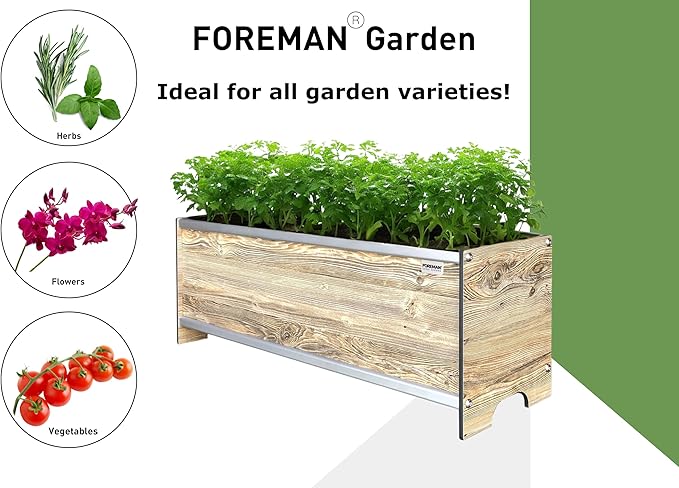 Foreman Raised Garden Bed (36"x12"x14") Weather Resistant Outdoor Planter Box with Drainage for Vegetable Bed Gardening and Flower Bed Gardening - Amaretto Wood Grain Pattern