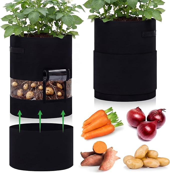 Baderke 2 Pack Visible Potato Grow Bags with Harvest Window, 360 Visibility Plant Grow Bags with Handles for Planting Potatoes, Tomatoes and Vegetables (20 Gallon,Black)