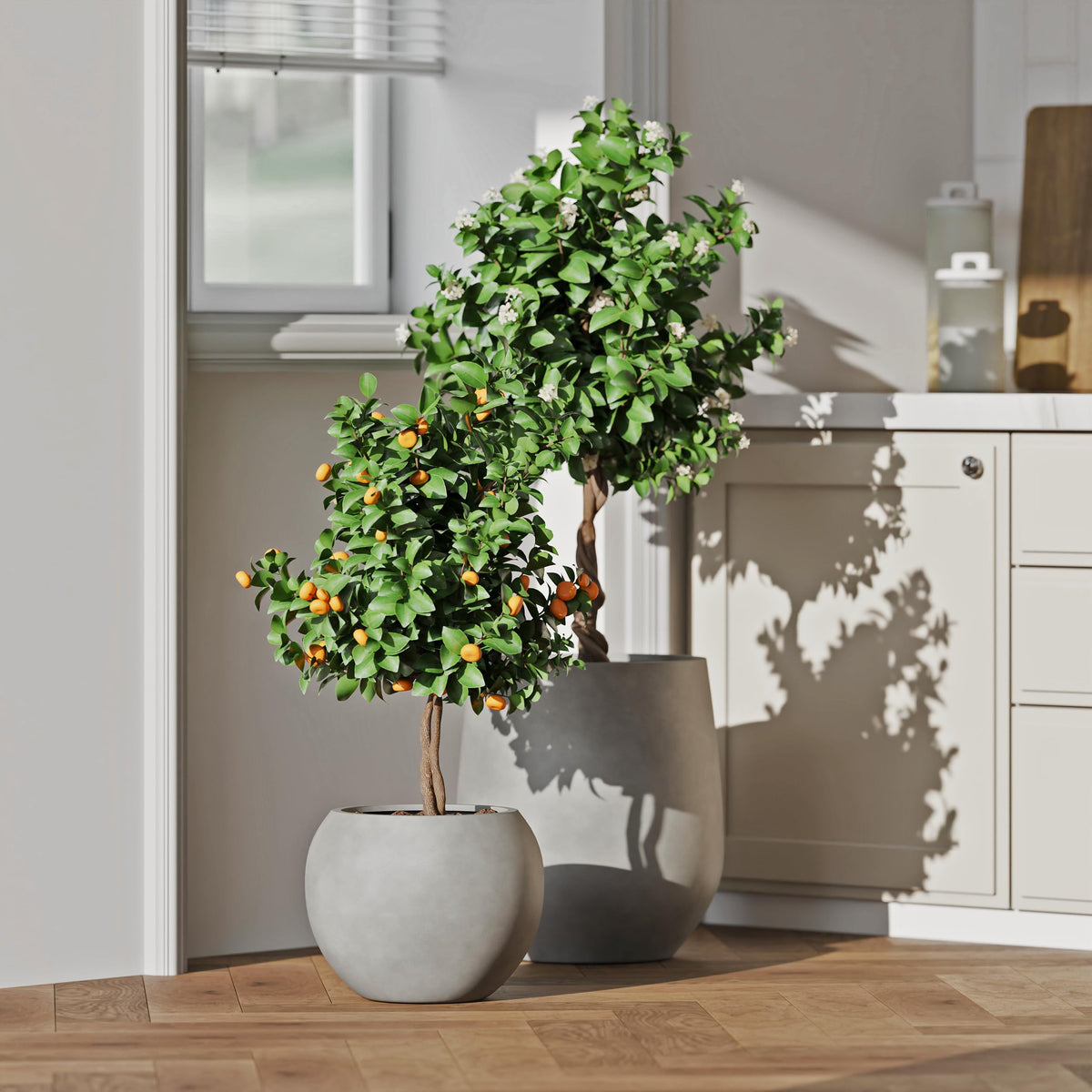 Premium Mt Sherman Fiberstone Sphere Planter for Indoor Outdoor Use (Gray / Large 21.1''D x 16.7''H)