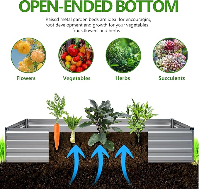 2PCS 9x3x1ft Galvanized Raised Garden Bed Kit, Galvanized Planter Raised Garden Boxes Outdoor, Large Metal Raised Garden Beds for Vegetables,Silver