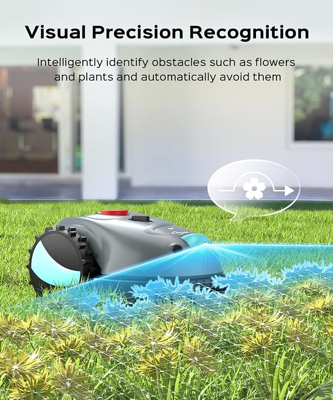 V100 Robotic Lawn Mower with Vision Navigation, Spot Spiral Mowing, Obstacle Avoidance, Adjustable Cutting Height, Low Noise, Ideal for Small Lawns