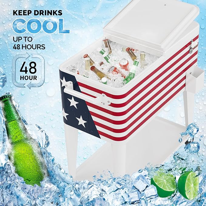 VINGLI 80 Quart Rolling Ice Chest, Portable Patio Party Bar Drink Cooler Cart, with Shelf, Beverage Pool with Bottle Opener