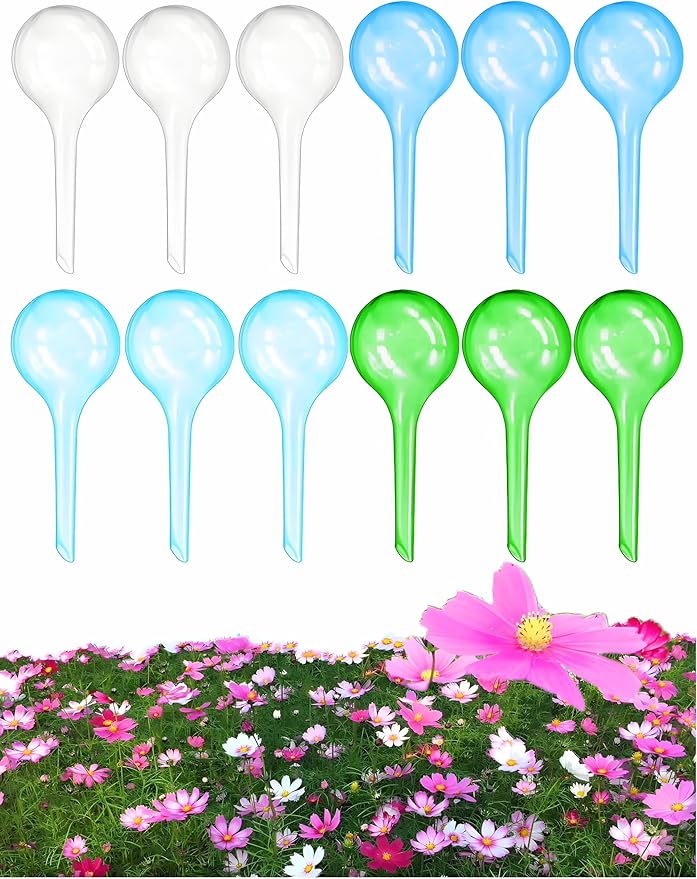 Plant Watering Globes,12PCS Plastic Self Watering Bulbs, Watering Bulbs for Indoor/Outdoor Plants,Automatic Watering System for Potted Plants.4 Colors(Clear&Lake Blue&Blue&Green)