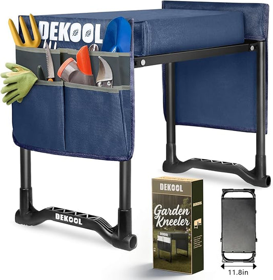 Garden Kneeler and Seat with Upgraded Wide & 3" Thick Kneeling Pad, Heavy Duty Garden Stool with 2 Large Tool Bags, Portable Bench for Weeding, Gardening Gifts for Women, Men, Seniors, Blue
