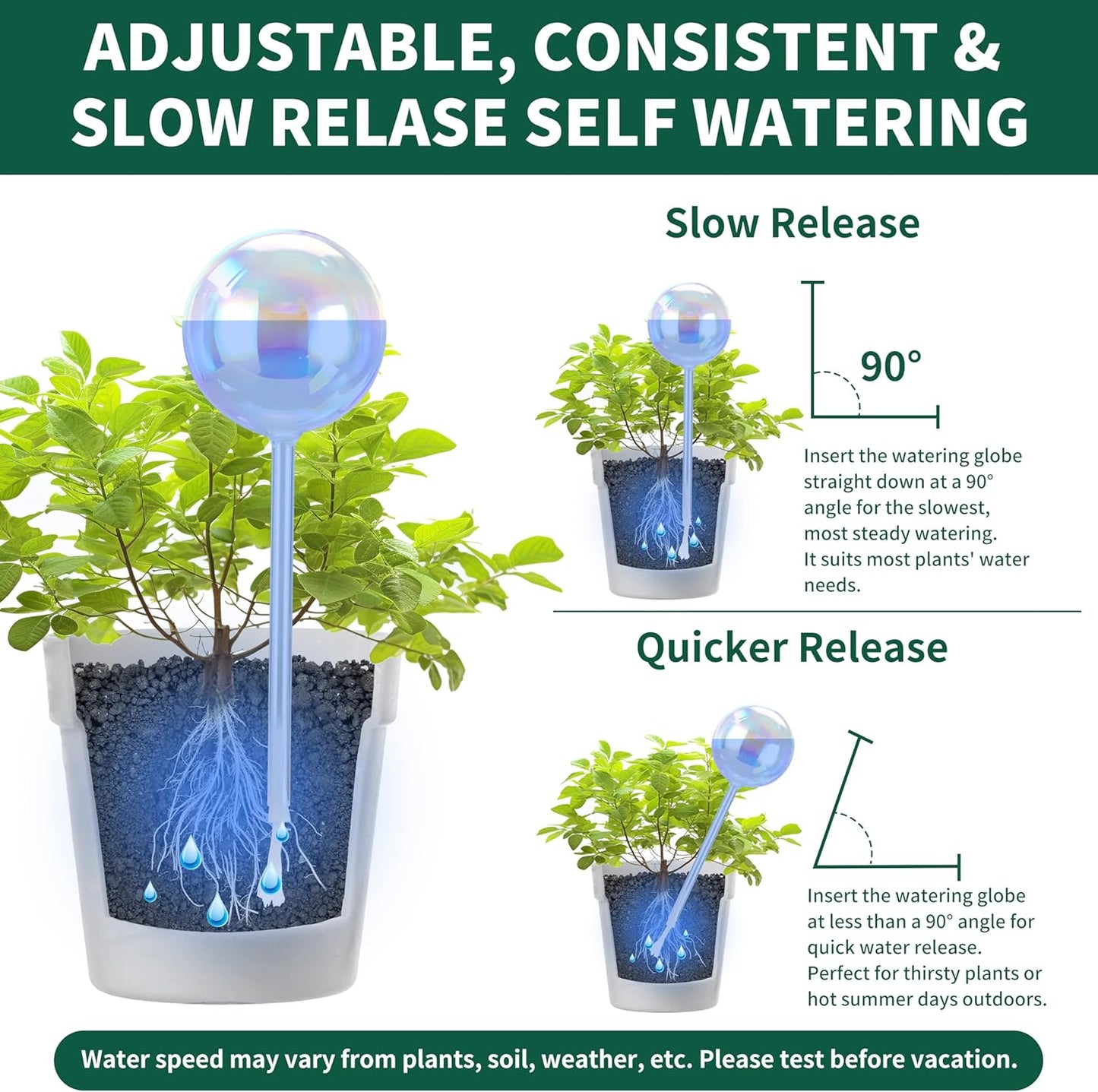 6.4 oz Medium Plant Self Watering Globes, Light Iridescent Glass Water Bulbs for Indoor Plants, Vacation Watering System, Self-Watering Stakes, Automatic Plant Waterer, 4 Pack