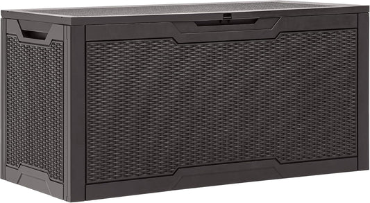 YITAHOME 100 Gallon Outdoor Storage Box, Large Water Resistant Resin Deck Box, Indoor Outdoor Lockable Storage Container for Patio, Garden, Cushions, Tools, Equipment (Dark Brown)