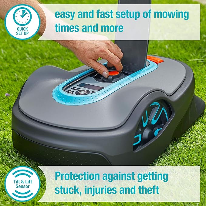GARDENA 15101-41 SILENO Life - Automatic Robotic Lawn Mower, with Bluetooth app and Boundary Wire, one of The quietest in its Class, for lawns up to 8100 Sq Ft, Made in Europe, Grey