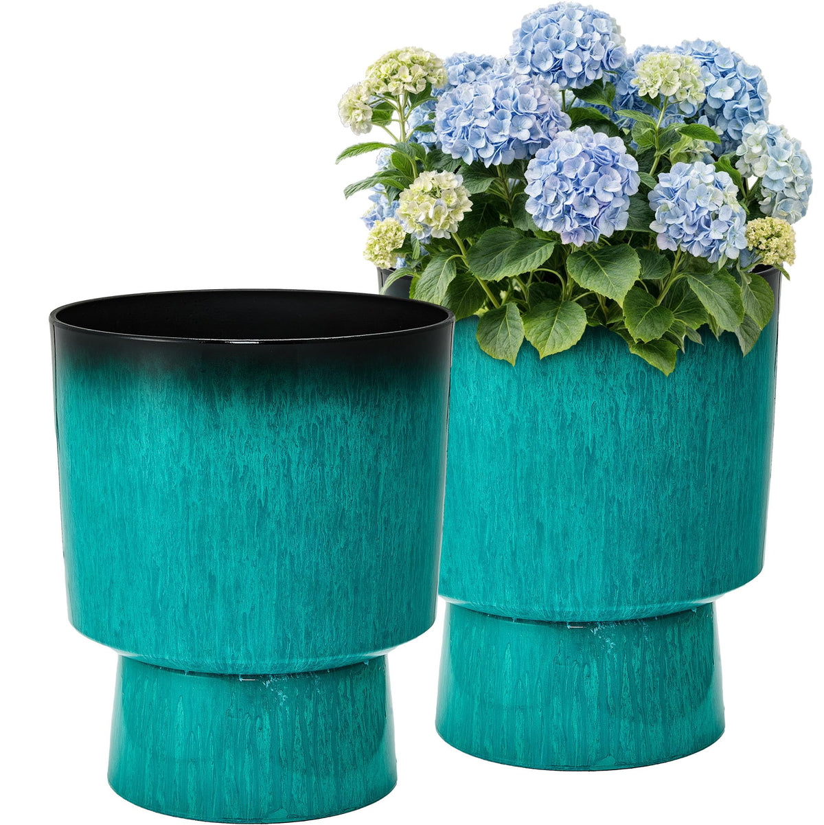 16.8" Planters for Outdoor Plants (16.8"-teal Glazed & Black Rim)
