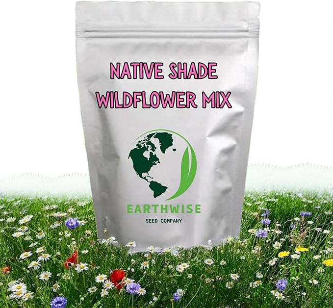 Earthwise Shady Native Wildflower Seed Mix – Shade Tolerant, Pollinator Friendly, Low Maintenance, Organic, Chemical-Free, Pet Safe, Moisture Adaptable, Non-GMO – Covers Up to 175 sq ft, 1/4 lb