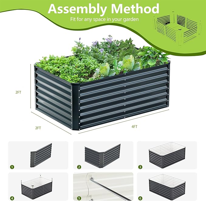 2PCS 4x2x2FT Galvanized Raised Garden Bed,Galvanized Planter Boxes Outdoor, Large Metal Raised Garden Beds for Vegetables-Grey
