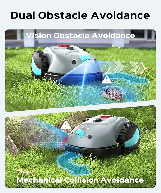 V100 Robotic Lawn Mower – Visual Navigation & Smart Obstacle Avoidance, Adjustable Cutting Height 0.8–2.4 in, Low-Noise Auto Mowing for Small Lawns up to 1,600 sq ft