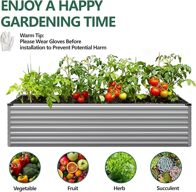 Vengarus 4x2x2FT Galvanized Raised Garden Bed Kit, Outdoor Metal Planter Box for Vegetables, Fruits,Herbs, and Succulents -120 Gallon Capacity,Silver