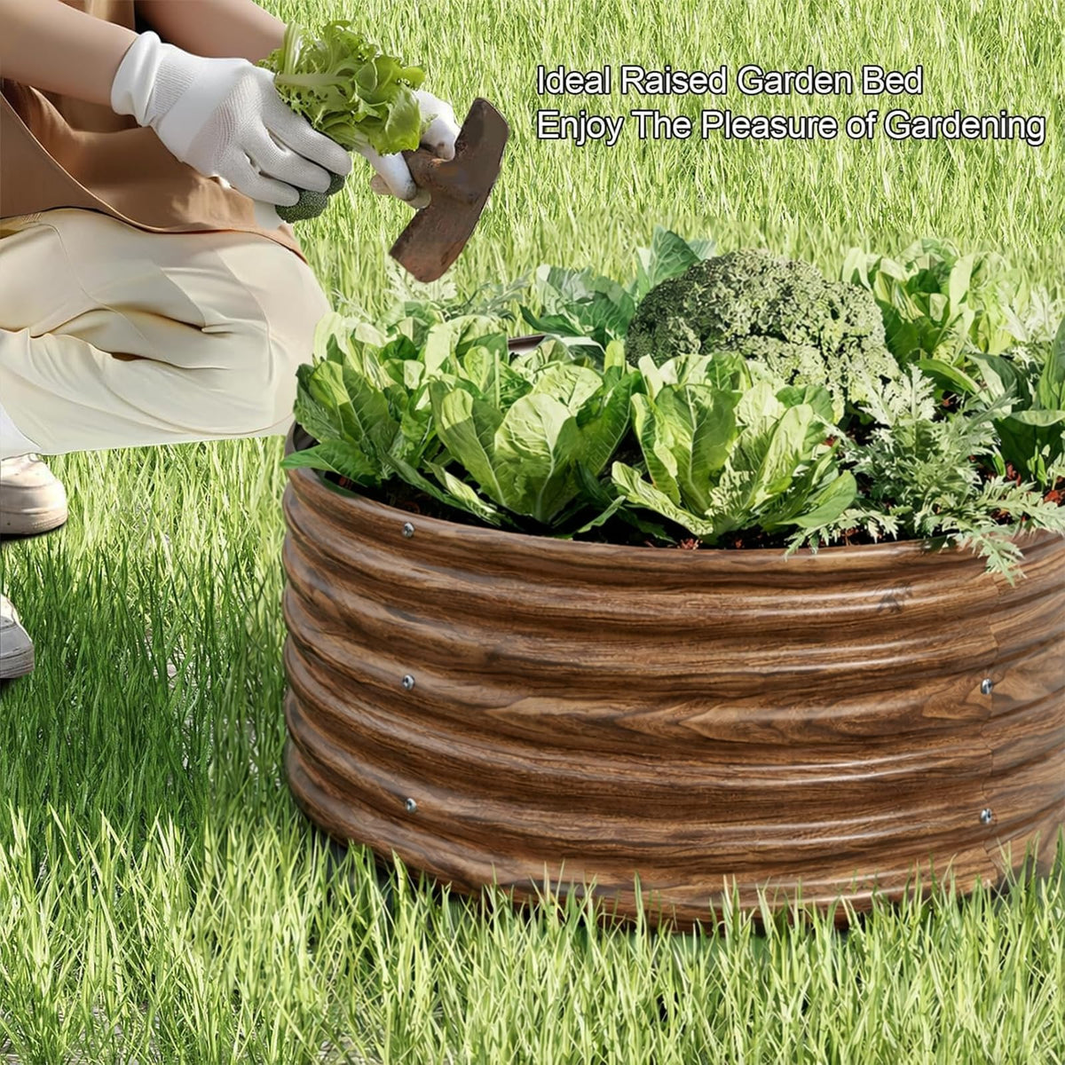 4 Pack Brown 2x2FT Round Corrugated Galvanized Steel Raised Garden Bed Outdoor (Brown / 2x2FTx10inch)