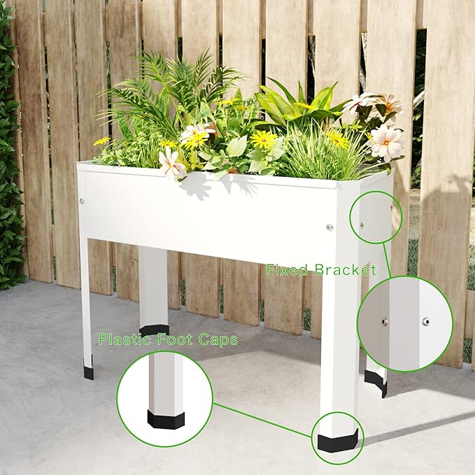 Raised Garden Bed with Detachable Legs Elevated Metal Planter Box for Growing Fresh Herbs Vegetables Flowers Succulents&Other Plants for Outdoor Backyard Patio Deck Balcony White S