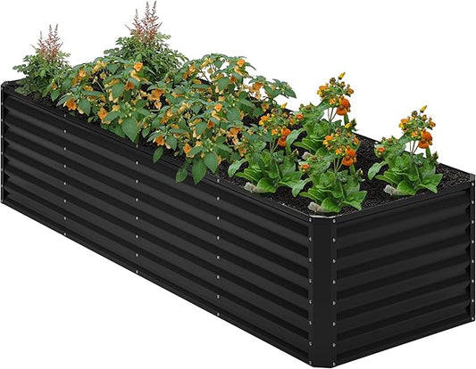 8x2x2FT Galvanized Raised Garden Bed,Planter Raised Beds-Metal Garden Box,Large Plant for Outdoor Planting, Vegetables Bed，Flower,herb-Black