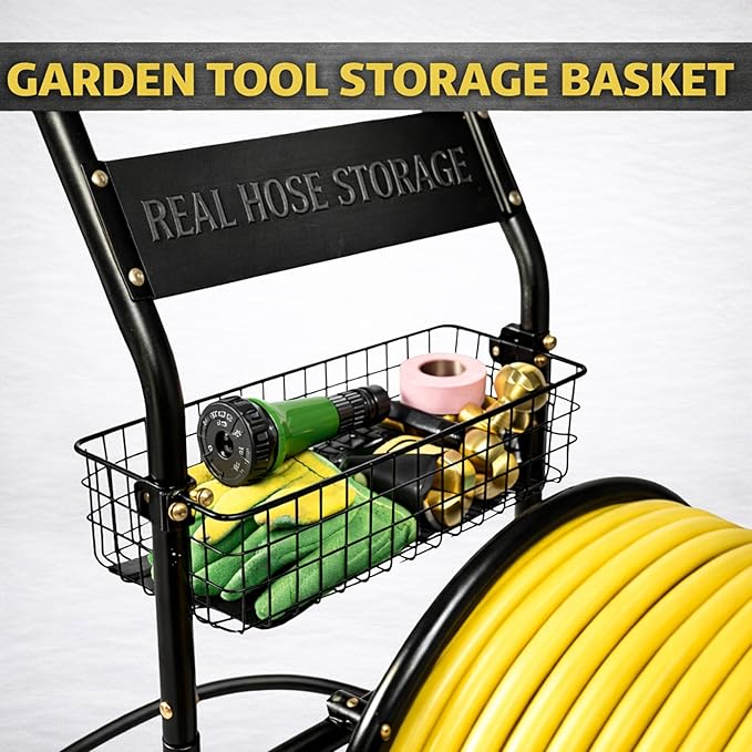 Garden Hose Reel Cart, Heavy Duty Hose Reel with Wheels, Outdoor Water Hose Reel for Backyard, Garden, or Lawn, Metal Hose Carts (400ft Hose Carriage)