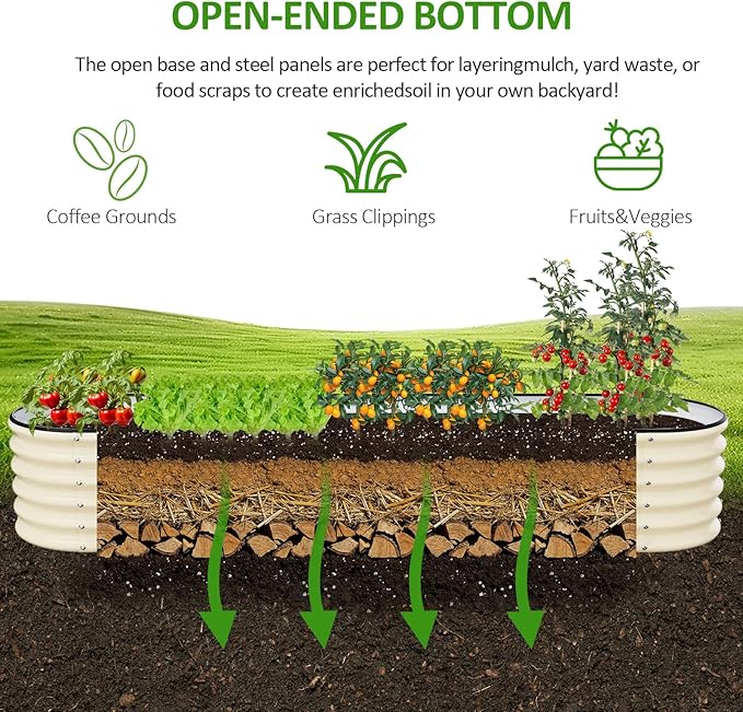 Gruper Galvanized Raised Garden Bed, 8×2×1.4 ft Tall Oval Large Metal Planter Raised Garden Boxes Outdoor for Vegetable Fruits Flower Herb, Anti-Rust and Sturdy & Easy-Setup