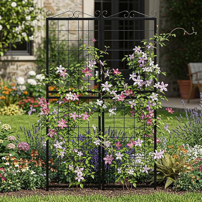 2 Pack 71 Inch Metal Garden Trellis for Climbing Plants, Thickened Square Tube Metal Garden Trellis for Vines Plant Rose Vegetable Support,Large Decorative Outdoor Trellis