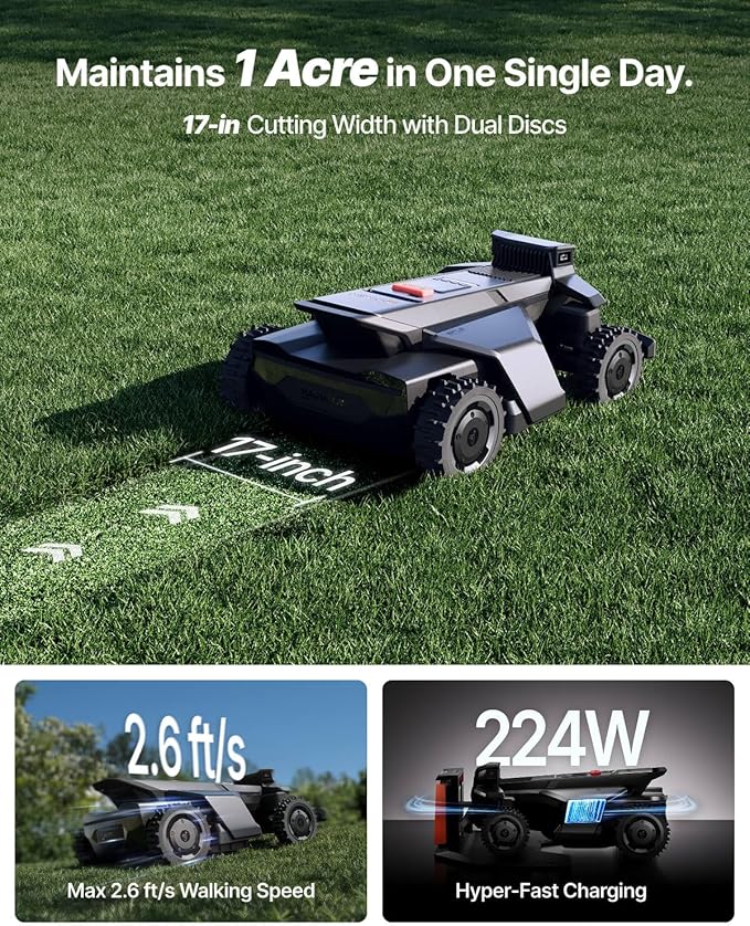 Segway Navimow X450 Robot Lawn Mower Wire Free, for up to 1.5 Acres, 4WD for 84% Slopes, Zero-Turn for Damage-Free Mowing, ORV-Tuned Lawnmower, MowMentum with 2 × 180W Motors, 0.75–4 in Cutting Height