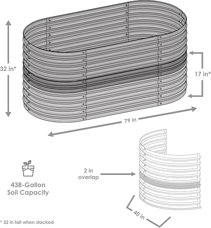 Sunnydaze 79-Inch Oval Raised Garden Bed - Stackable Steel Vegetable Flower Bed Planter Kit with Rubber Edge Trim - Brown