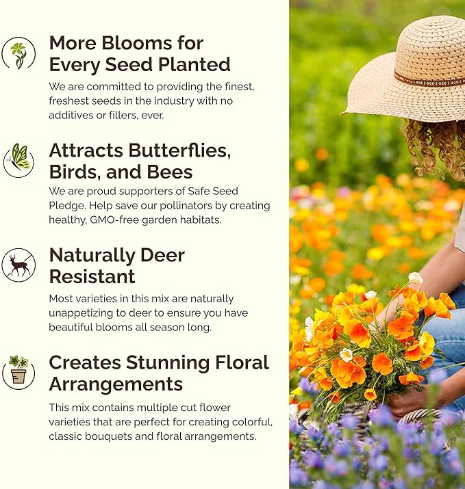 Eden Brothers Arizona Wildflower Mixed Seeds for Planting, 1 lb, 480,000+ Seeds with Yarrow, Cosmos, Indian Blanket | Attracts Pollinators, Plant in Spring or Fall, Zones