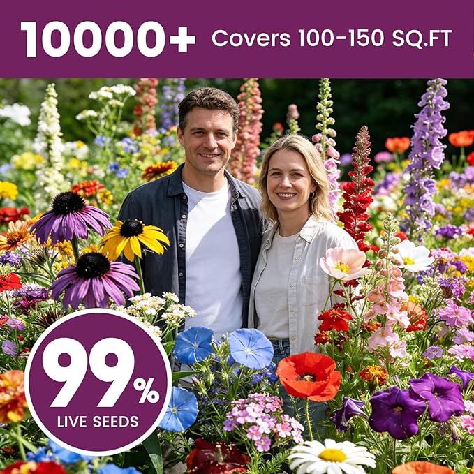 Wildflower Seeds Bulk 10000+, 1.06oz Butterfly Hummingbird Mix, 21 Variety Perennial Annual Mix, Non-GMO Heirloom Flower Seeds for Planting Outdoor Indoor, High Germination Rate Garden Seeds