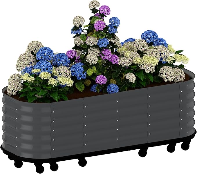 95x24x20 in Galvanized Raised Garden Bed with Wheels & Water Reservoir – Durable Outdoor Planter Box, Elevated Raised Beds for Gardening, Portable Garden Box for Indoor/Outdoor Plants, Gray