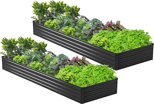 2PCS 12x3x1ft Galvanized Raised Garden Bed Kit, Galvanized Planter Raised Garden Boxes Outdoor, Large Metal Raised Garden Beds for Vegetables,Black