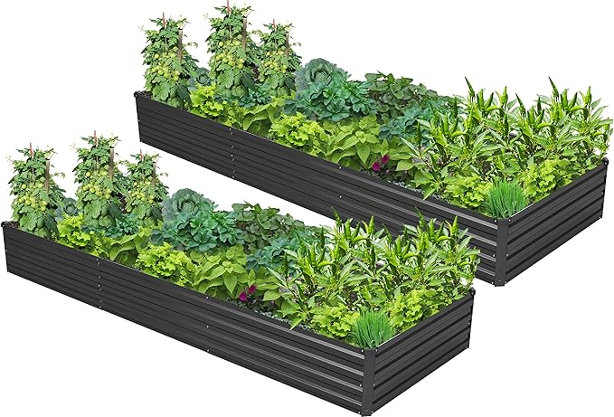 2PCS 9x3x1ft Galvanized Raised Garden Bed Kit, Galvanized Planter Raised Garden Boxes Outdoor, Large Metal Raised Garden Beds for Vegetables,Black