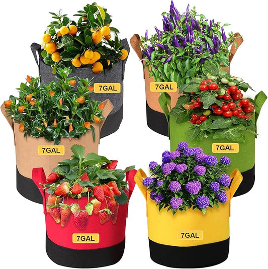 Grow Bags 7 Gallon,6 Pack Fabric Plant Pots with Handles Planter Bag for Outdoor Garden Planting Vegetables Flowers Fruit