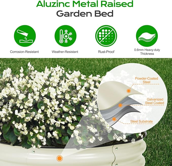 Aoodor 2-in-1 Modular Aluzinc Metal Raised Garden Bed, 63" L x 32" W x 32" H, Outdoor Planter Box for Vegetables, Flowers, and Herbs, Beige