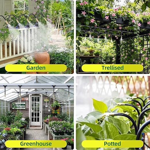 60 Ft Drip Irrigation System for Garden - Drip Irrigation Kit with 19 360°Adjustable Copper Nozzles Hose, Automatic Atomizing Plant Watering Sprinkler System for Yard, Lawn, Greenhouse, Potted