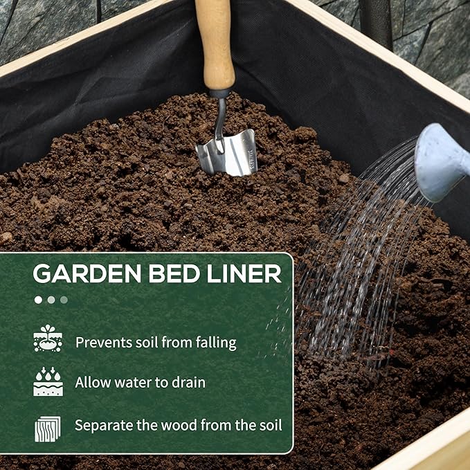 Outsunny Wooden Raised Garden Bed with Legs, Large Elevated Planter Box with Bed Liner and Drain Holes for Vegetables Flowers Herbs, Outdoor and Indoor, 7.4' x 1.8' x 2.6', Natural Wood