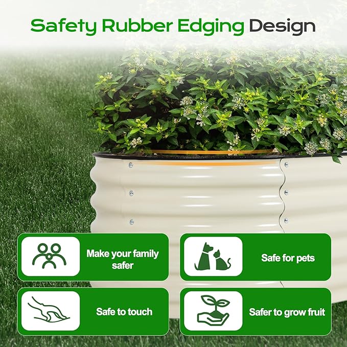 Aoodor 17" Tall Oval Galvanized Raised Garden Bed Kit, 6-in-1 Large Metal Outdoor Planter Box for Vegetables, Flowers, and Herbs, 7.5 x 2.3 x 1.5 Ft, Beige