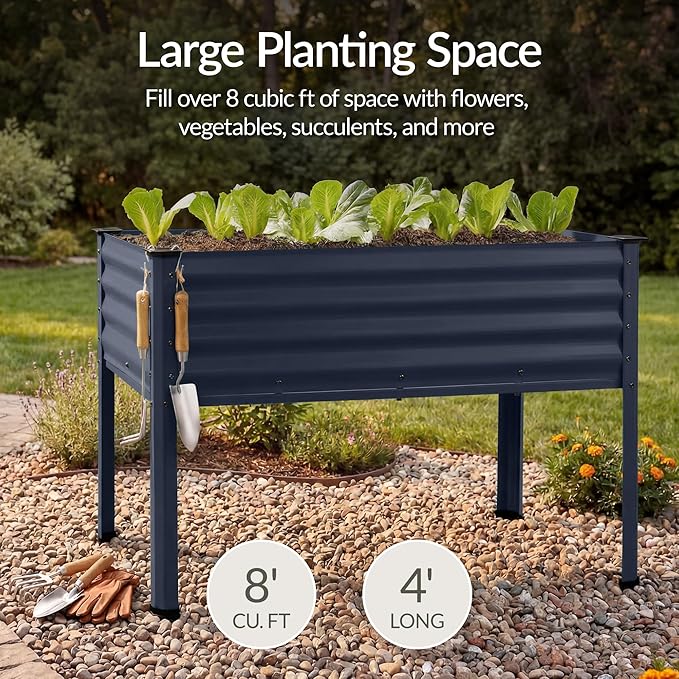 Best Choice Products 48x24x30in Galvanized Raised Garden Bed, Metal Elevated Planter Box, Vegetable Garden for Backyard, Patio, Balcony - Navy Blue