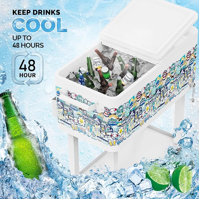 VINGLI 80 Quart Rolling Ice Chest, Portable Patio Party Bar Drink Cooler Cart, with Shelf, Beverage Pool with Bottle Opener