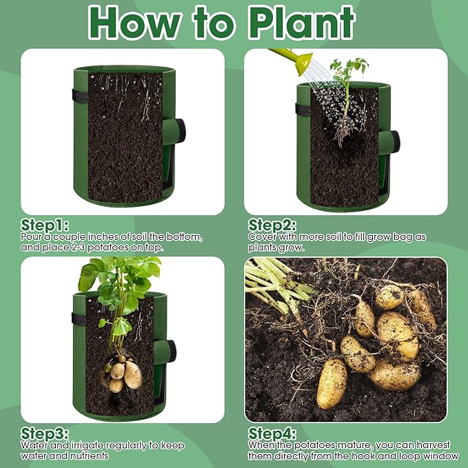 Hushee 10 Pcs 10 Gallon Potato Grow Bags Garden Planting Bag with Handle Fabric Thick Fabric Containers for Tomato Vegetable