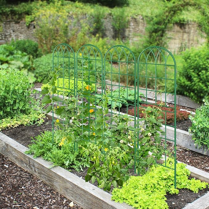 4 Pack Metal Garden Trellis for Climbing Plants, Green Metal Garden Trellis for Vines Plant Rose Vegetable Support,Large Decorative Outdoor Trellis