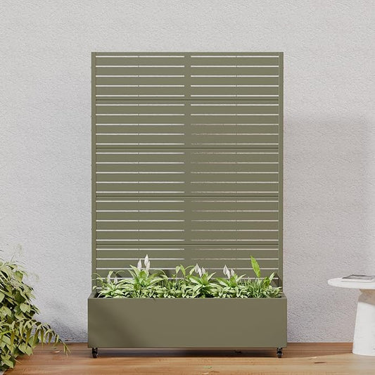 Casaphoria Metal Raised Garden Bed with Trellis and Wheels, 72"x47"x16" Planter Box for Climbing Plants, Vegetables & Vines, Features Drainage Holes and Privacy Screen, Green-Louvered