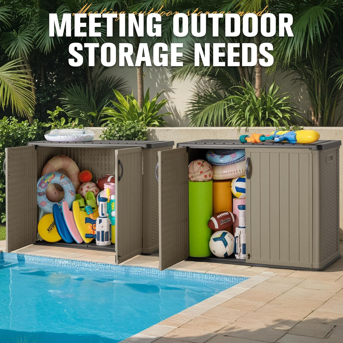 26 CuFt Outdoor Storage Cabinet with Lockable Doors (26 CUFT / Classic / Beige)