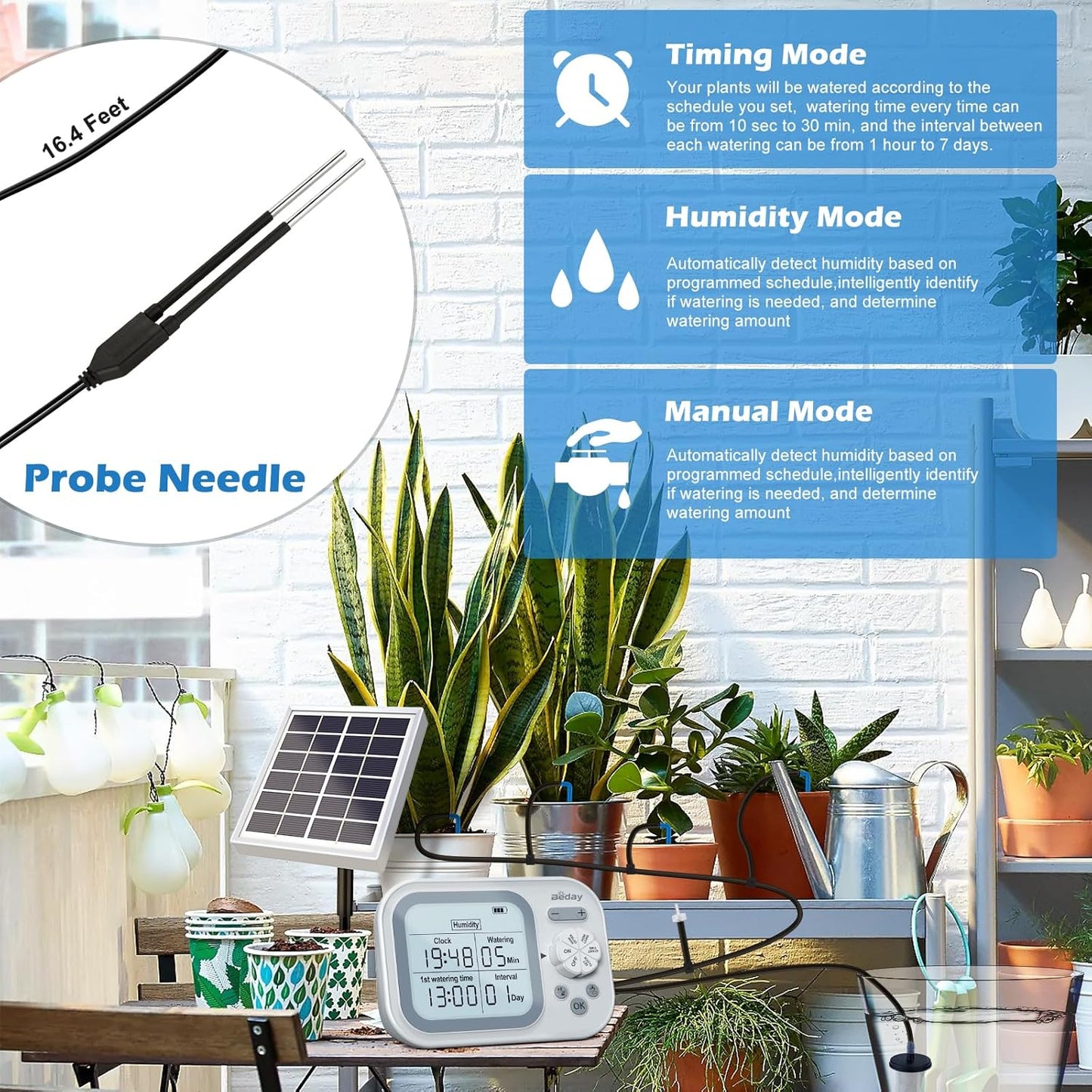 Solar Automatic Drip Irrigation System Houseplant Auto Self Watering Device Waterer for 15 Potted Plants Outdoor Indoor Garden Balcony Vacation While Away