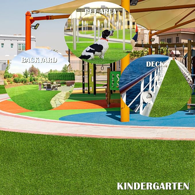 Artificial Grass Rug 12 FT x 41 FT Fake Faux Grass, Indoor Outdoor Patio Garden Lawn Landscape Synthetic Grass Mat, Realistic Turf, 4-Tone/Soft, with Drainage Holes & Rubber Backing