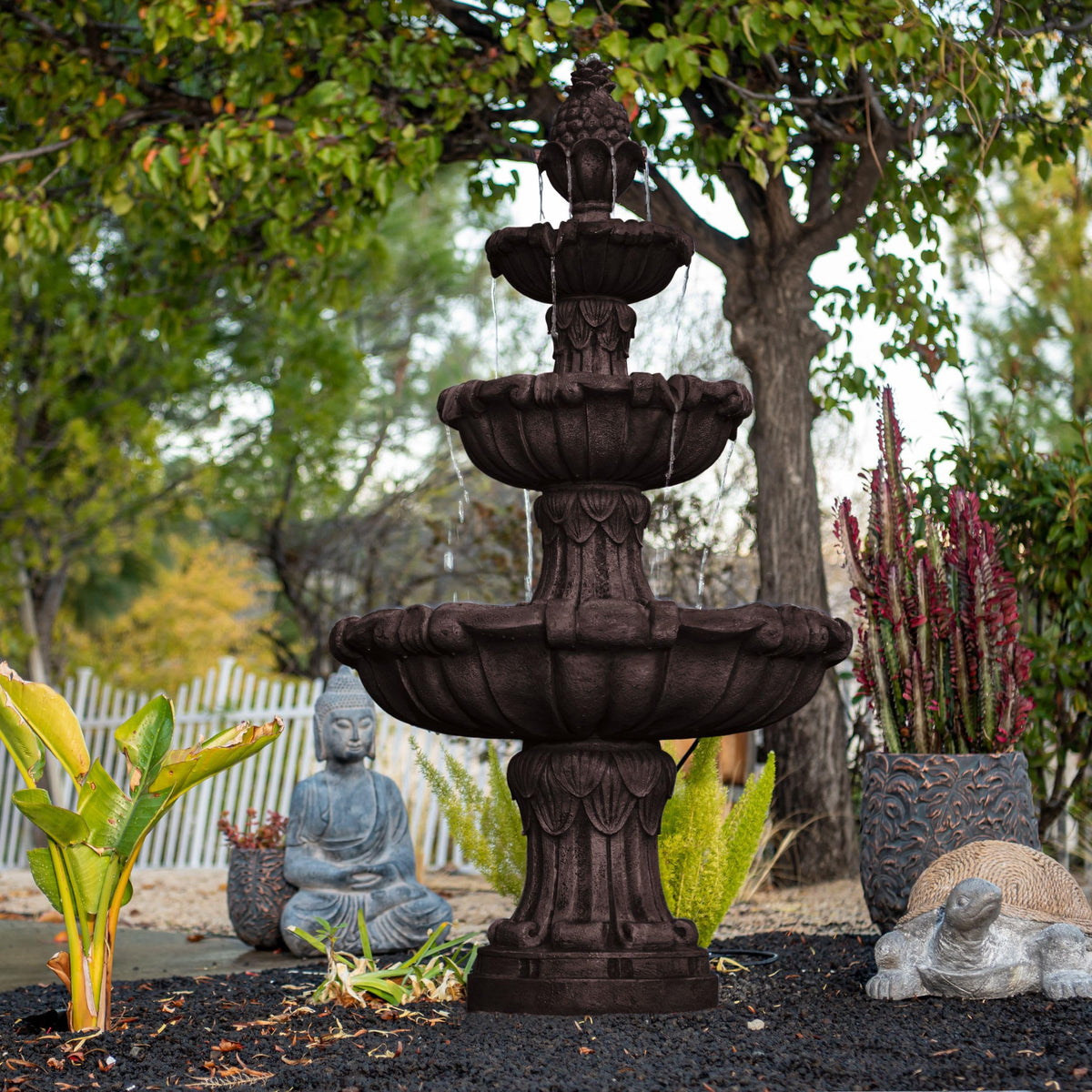 58.3" 3 Tier Outdoor Freestanding Water Fountain (Brown)