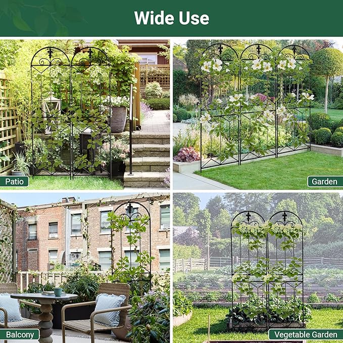 70.8" x 19.5" Metal Garden Trellis, Black Coated Rustproof Metal Trellis Outdoor, Trellis for Climbing Plants for Roses, Vine Cucumbers, Vegetables, Flower Support